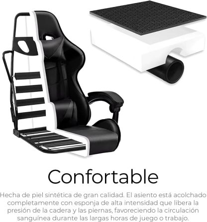 RagaBasics, Silla Gamer de Alta Calidad y Comfort, Silla de Ofina con Base Giratoria, Ruedas, Reposa Brazos, Reposa Pies y Respaldo Reclinable para la Mejor Posicion. (Negro)