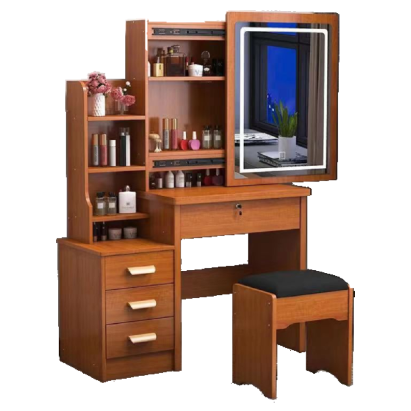 Tocador Multifuncional Moderno Con Espejo, Silla Y 4 Cajones