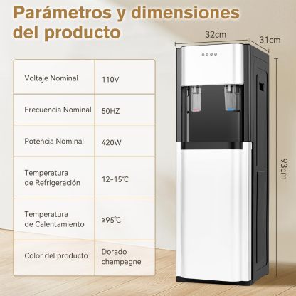 EEGVUY Dispensador de Agua Fría y Caliente, Despachador de Agua Garrafon Oculto, Dispensador De Agua Fría Caliente Eléctrico Enfriador Agua Apto para Botellas de 5 a 20 L - Blanco