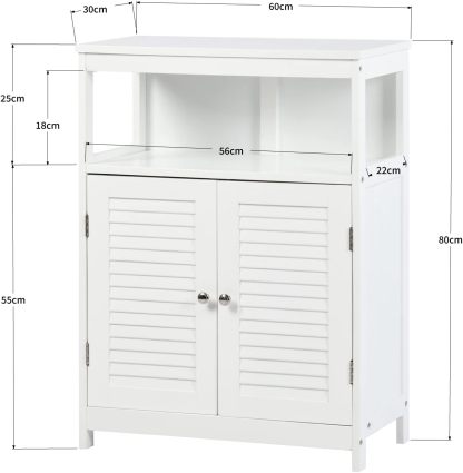 Gabinete de Almacenamiento para Piso de Baño con Puerta Doble, Estante Ajustable, para Baño, Sala de Estar, Cocina, Estilo Nórdico Escandinavo, Fácil Montaje