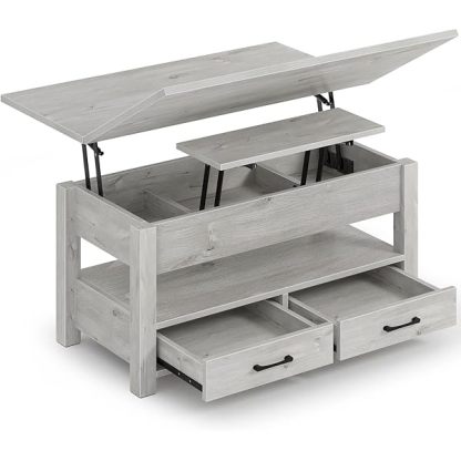 Mesa de centro con cubierta elevable, convertible, multifunción, con cajones y compartimiento oculto, se convierte en mesa de comedor, para sala de estar, oficina en casa, gris