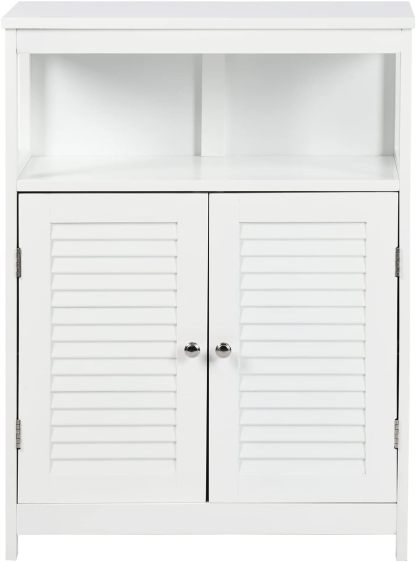 Gabinete de Almacenamiento para Piso de Baño con Puerta Doble, Estante Ajustable, para Baño, Sala de Estar, Cocina, Estilo Nórdico Escandinavo, Fácil Montaje