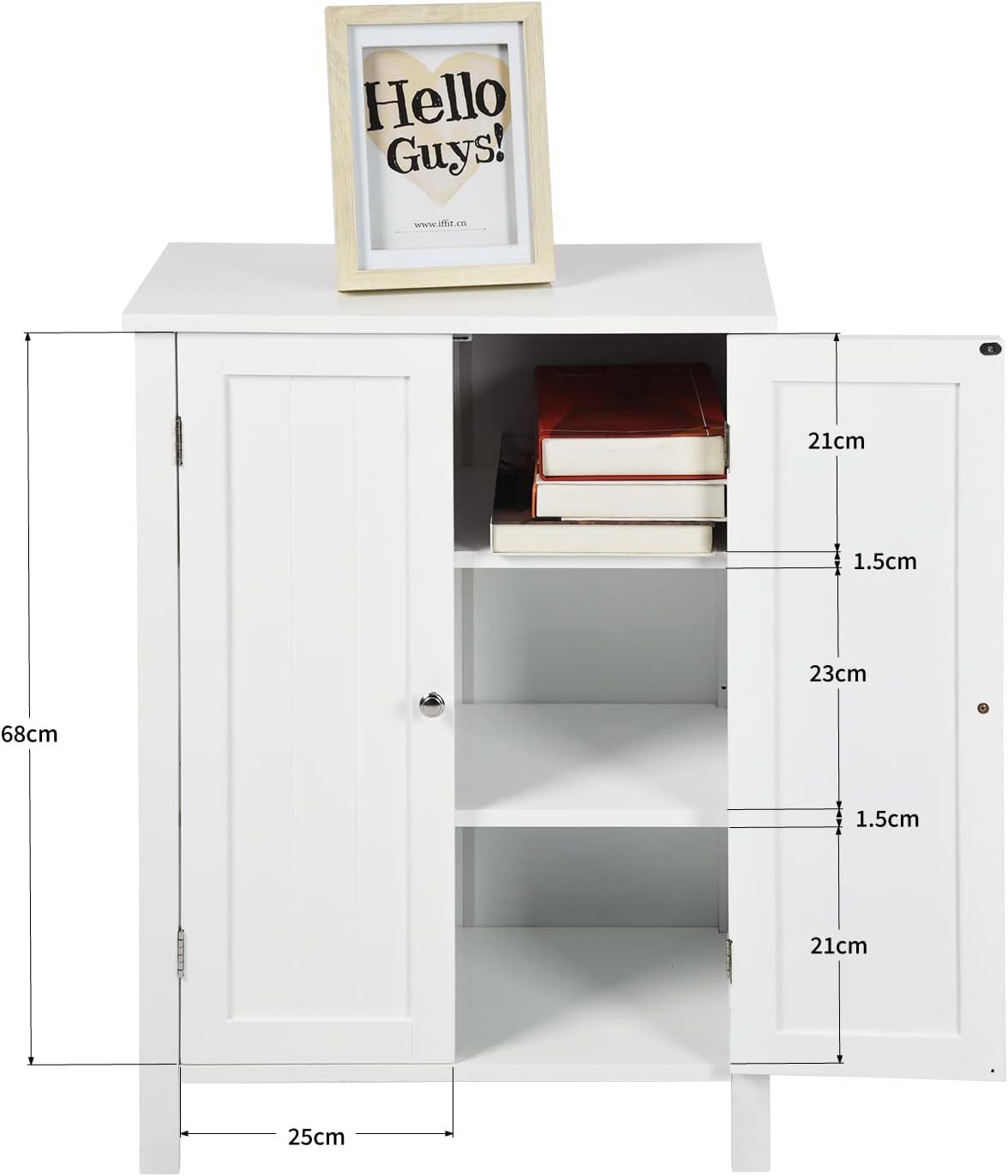 Gabinete de Almacenamiento para Piso de Baño con Puerta Doble, Estante Ajustable, para Baño, Sala de Estar, Cocina, Estilo Nórdico Escandinavo, Fácil Montaje