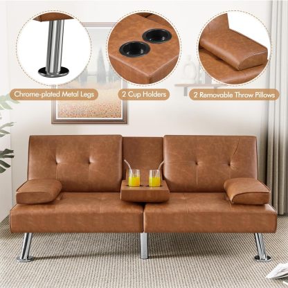 Yaheetech - Sofá Cama Convertible Ajustable, Moderno sillón reclinable de Piel sintética Reversible, sofá Cama Plegable, reposabrazos extraíbles, portavasos, 3 ángulos, Capacidad de 700 Libras, Color