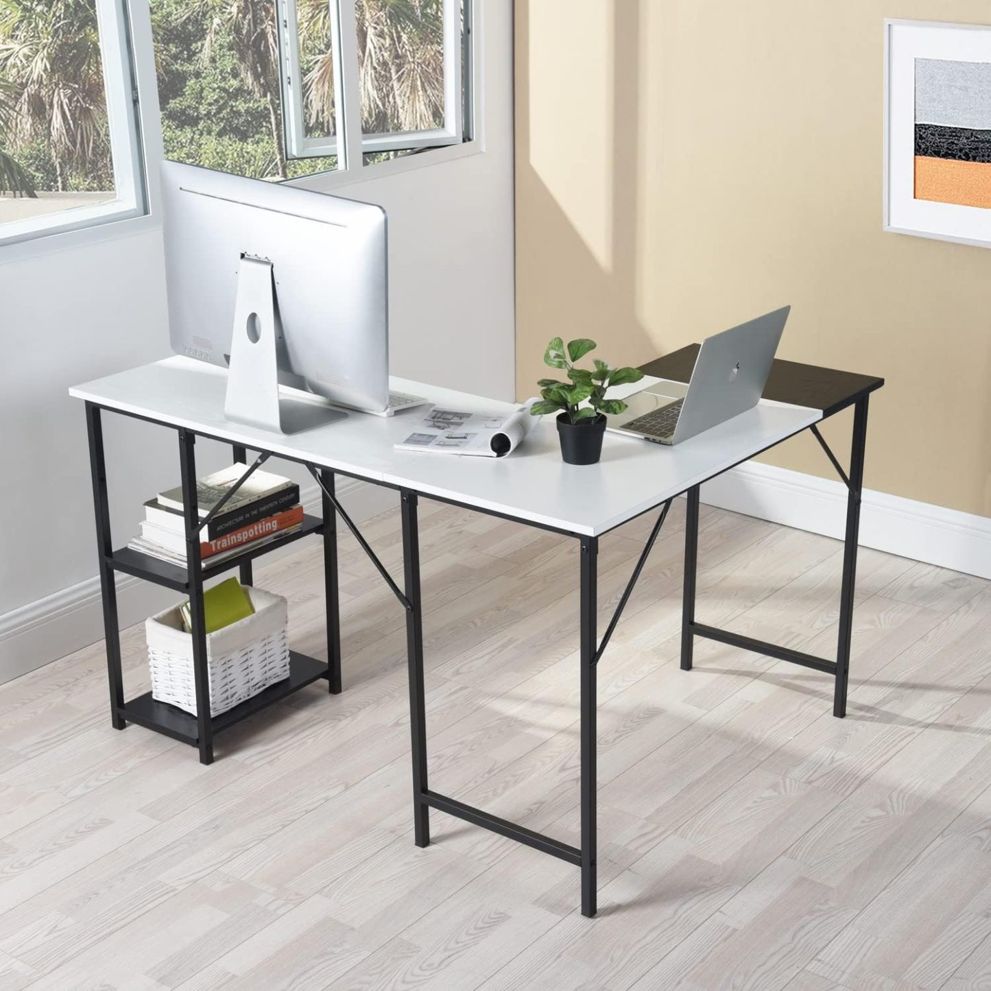 GOMYHOME Escritorio para computadora en Forma de L Escritorio para Juegos de computadora Estación de Trabajo para Escritura Cinturón de Estudio para Oficina en casa Escritorio Grande de 124 cm (Negro)