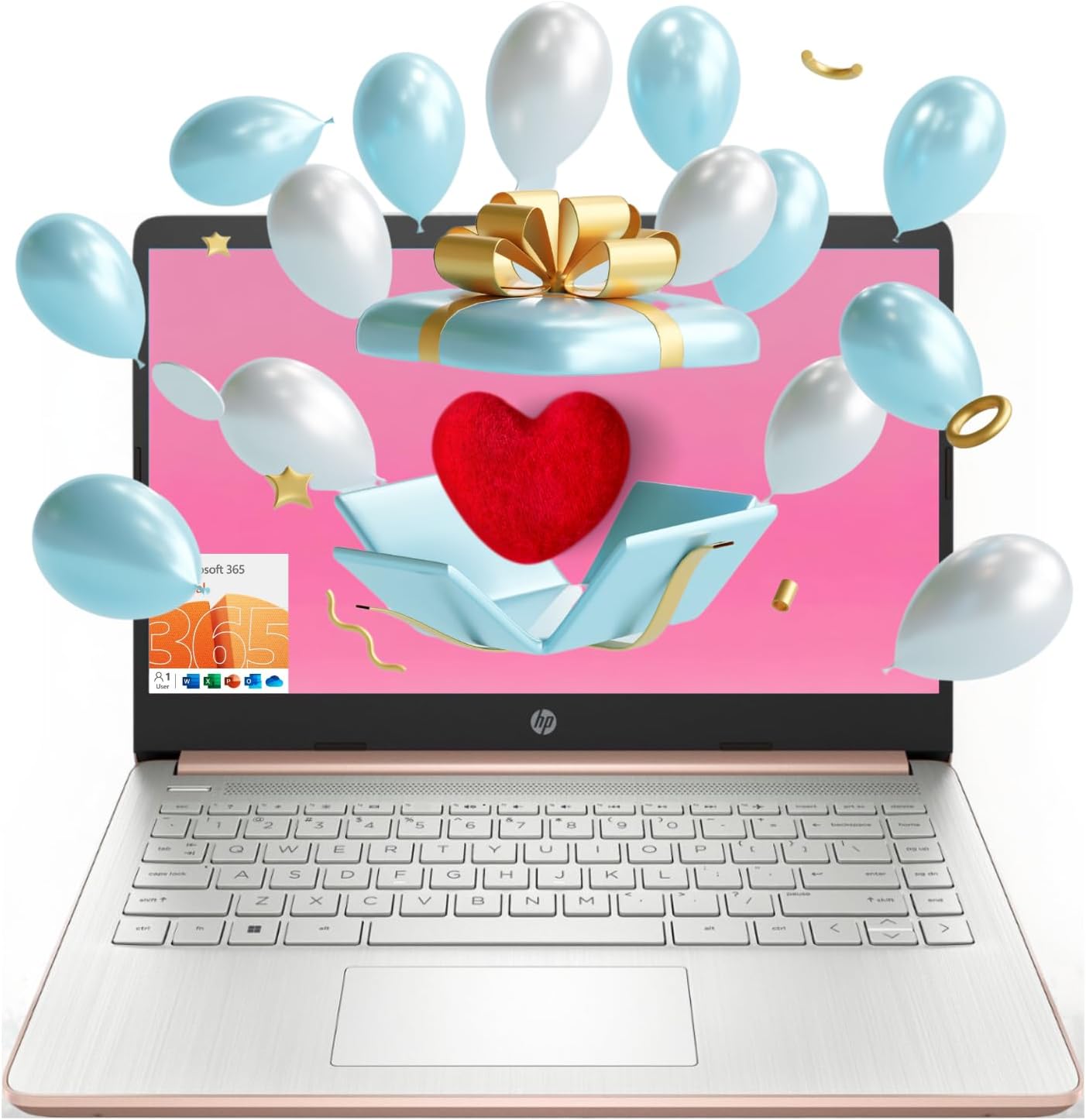 HP - Laptop (incluye 1 año Microsoft 365), pantalla HD de 14 pulgadas, 16 GB de RAM, 64 GB eMMC, Intel Quad-Core N4120, estudiantes y negocios, cámara web, HDMI, Wi-Fi, RJ-45, Windows 11 Home, rosa