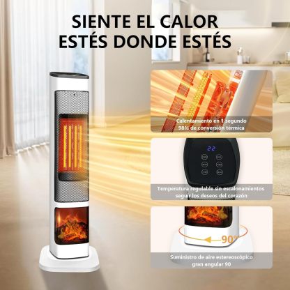 LOKOOY Calefactor Eléctrico de Torre Cerámico para Hogar, Calefacción y Refrigeración de Doble Uso Calentador Digital con Oscilación de 90° y Termostato Regulable 6 Modos, con Control Remoto, Blanco