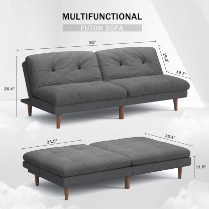 Flamaker Futón sofá cama de tela ajustable, sofá cama para apartamentos pequeños, moderno y convertible, color gris