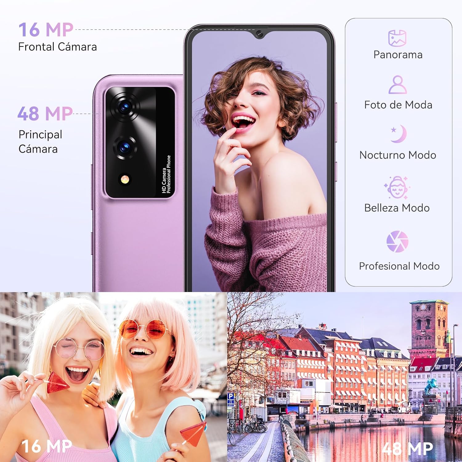 CUBOT Celular A10, Android 14 Smartphone Desbloqueado con Batería de 5100mAh,12(4+8 Extendido) GB RAM 128GB ROM,6.56" HD+ Pantalla Teléfono 48MP Principal Cámara,90Hz/5G WiFi/Face ID