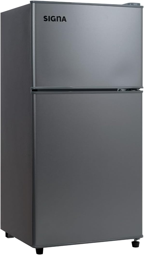 SIGNA Mini Refrigerador 86L (3 pies cubicos) Frigobar Compacto Silver Refrigerador Pequeño Con congelador de Acero Inoxidable Ideal Para Espacios Pequeños Frigobar Mini Multifuncional