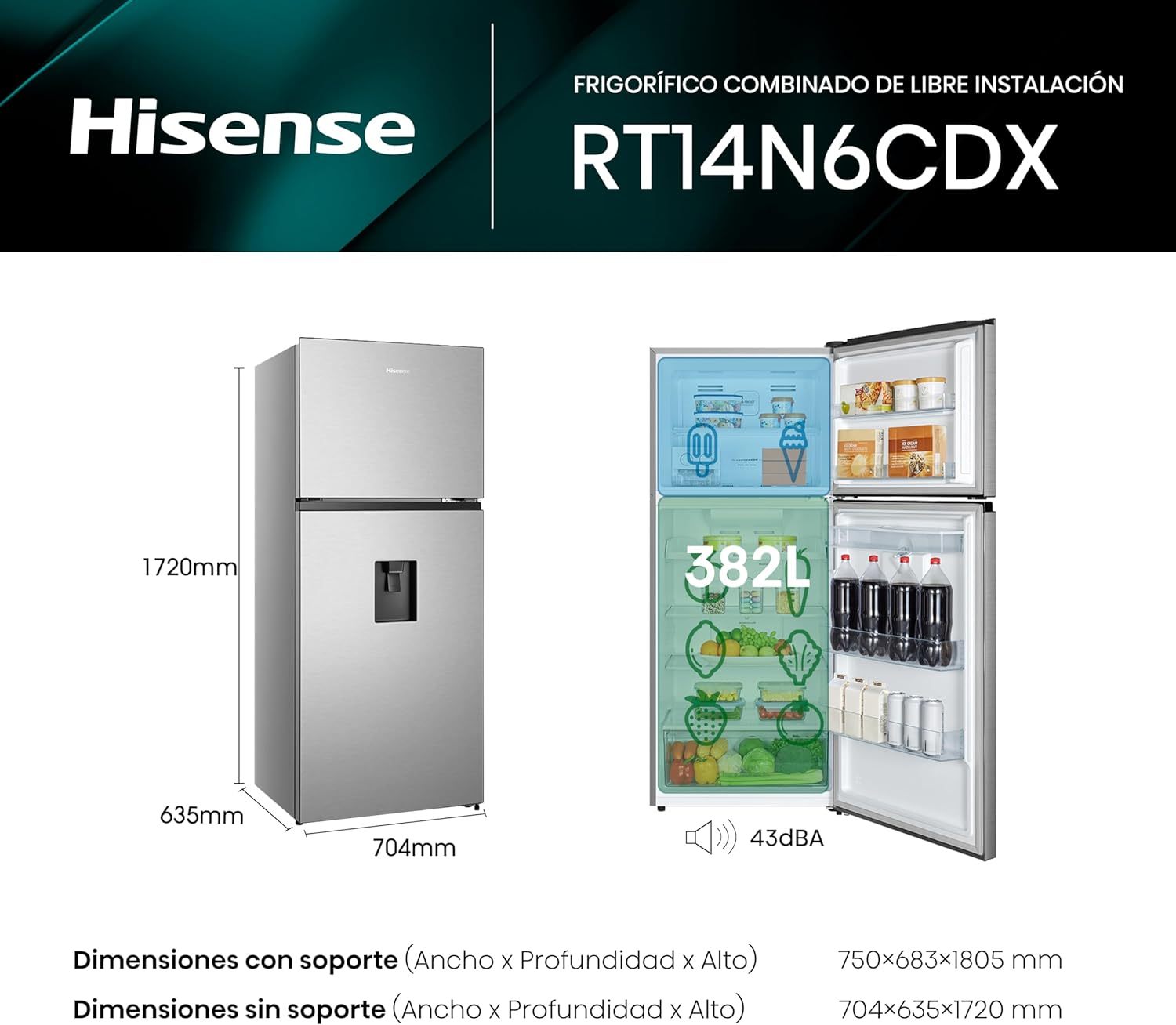Refrigerador Top Mount Hisense 9 Pies Cúbicos Tecnología No Frost RT90N6WKX2