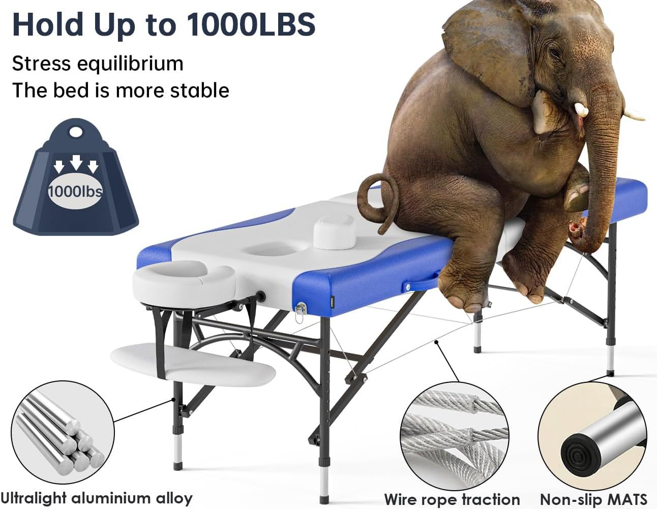 CLORIS - Mesa de masaje profesional de 84 pulgadas, portátil, de aluminio reforzado, con capacidad para hasta 1000 libras, 2 plegables, ligeras, para spa, salón, tatuaje, cama de masaje, altura