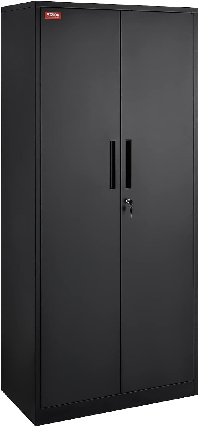 Metal Storage Cabinet with Wheels, 75'' Locking Steel Storage Cabinet with 2 Magnetic Doors and 4 Adjustable Shelves for Office, Garage, Home