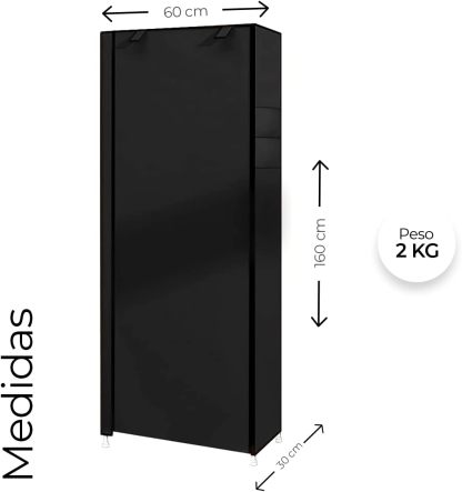 Raganet, Zapatera de 9 Niveles, Closet Plegable para Calzado y Prendas de Vestir, Estante Organizador Ajustable (Negro)