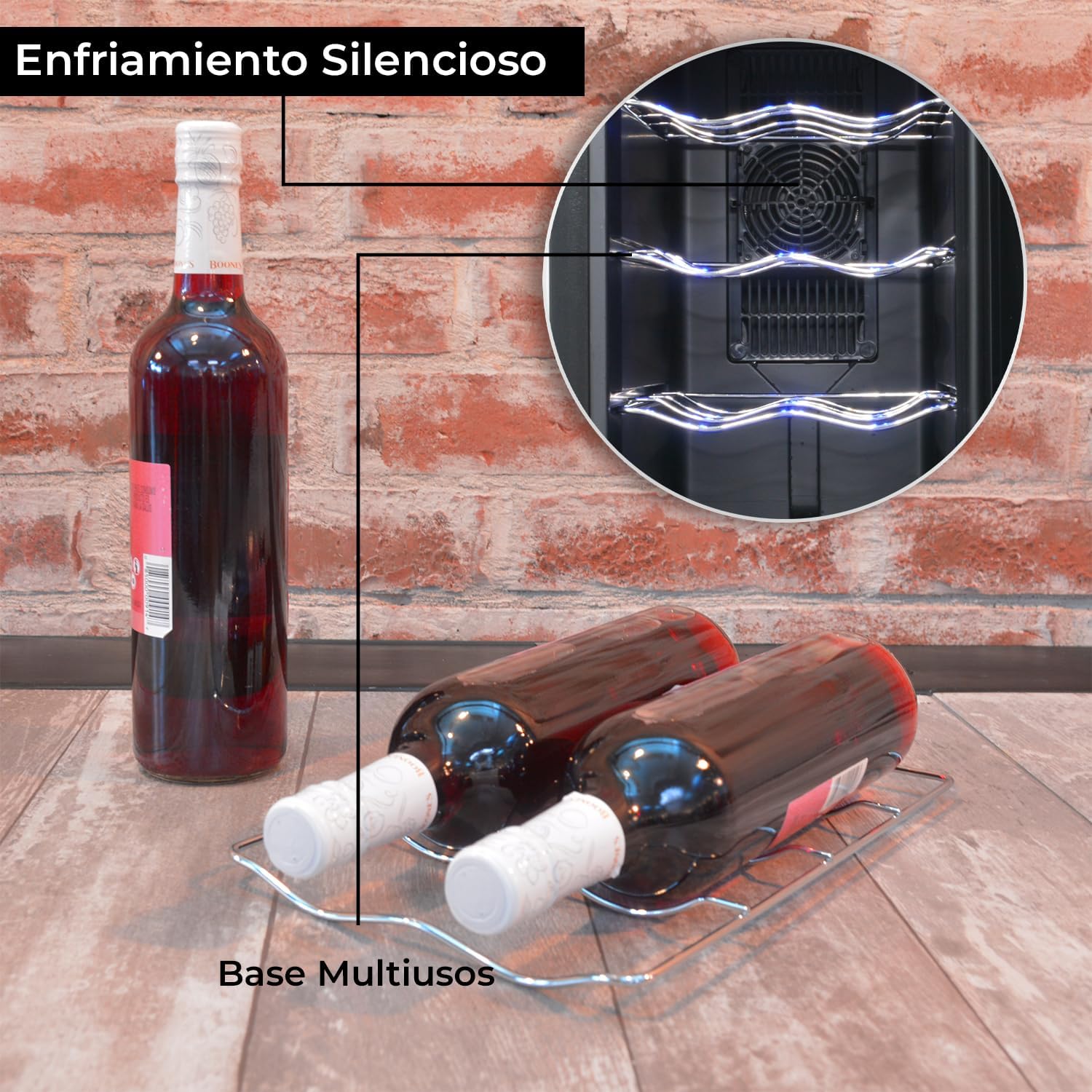 RACK & PACK Cava de Vinos para 8 Botellas 3 Rejillas Control de Temperatura Digital Iluminacion Led Azul Enfriador de Vinos Refrigerador para Vino Frigobar 8 – 18° C 55 W 22 L sin Vibraciones