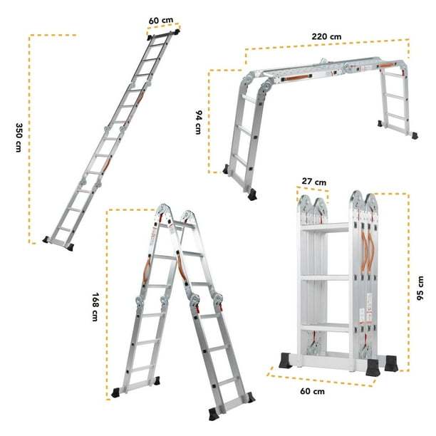 Escalera Multiposiciones De Aluminio 3.5 Metros 12 Peldaños Kingsman KMEM35