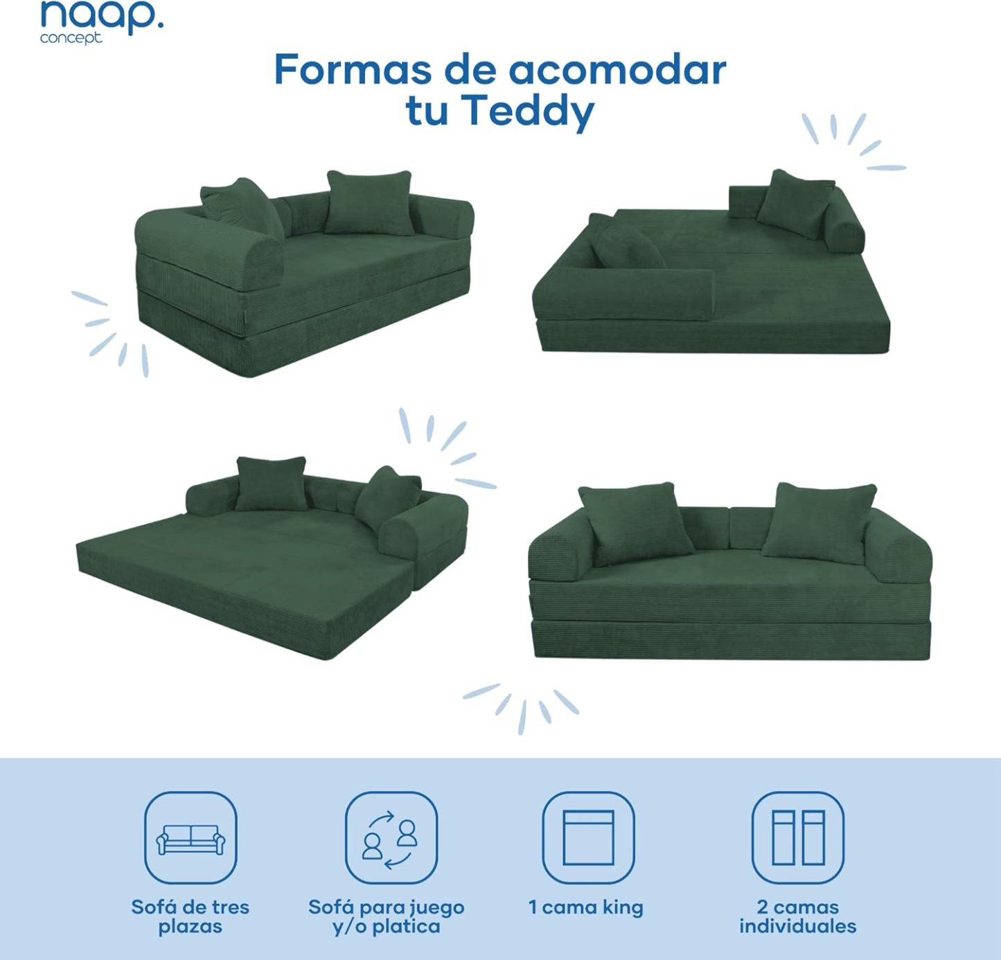 Sofá Cama Teddy Luxe | Diseño Convertible | Hecho 100% de Espuma | Comodidad y Versatilidad | 200x100x65 cm (Chocolate)