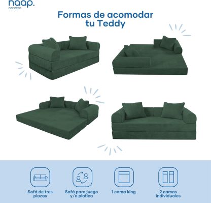 Sofá Cama Teddy Luxe | Diseño Convertible | Hecho 100% de Espuma | Comodidad y Versatilidad | 200x100x65 cm (Chocolate)