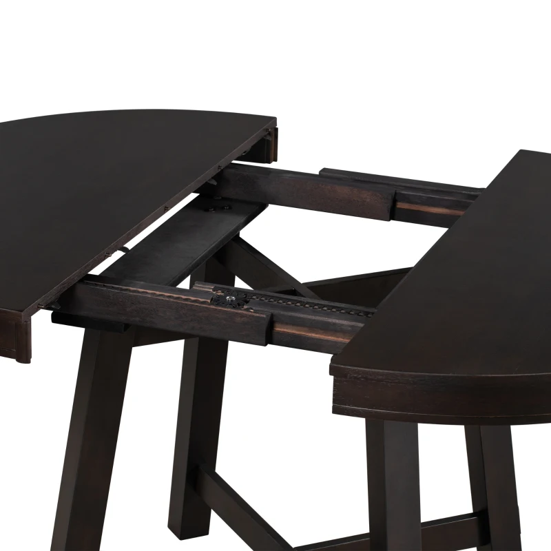 Juego de mesa de comedor de 5 piezas, mesa redonda extensible con base en forma de X y 4 sillas tapizadas, longitud ajustable de 42 a 58 pulgadas