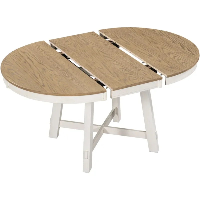 Juego de mesa de comedor de 5 piezas, mesa redonda extensible con base en forma de X y 4 sillas tapizadas, longitud ajustable de 42 a 58 pulgadas
