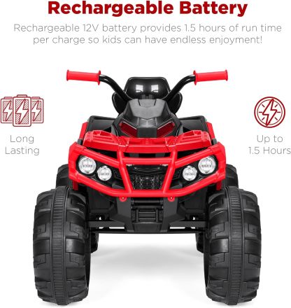 Best Choice Products 12V ATV eléctrico para niños de 4 ruedas con audio Bluetooth, velocidad máxima de 3.7 mph, neumáticos con banda de rodadura, faros LED, radio, color negro
