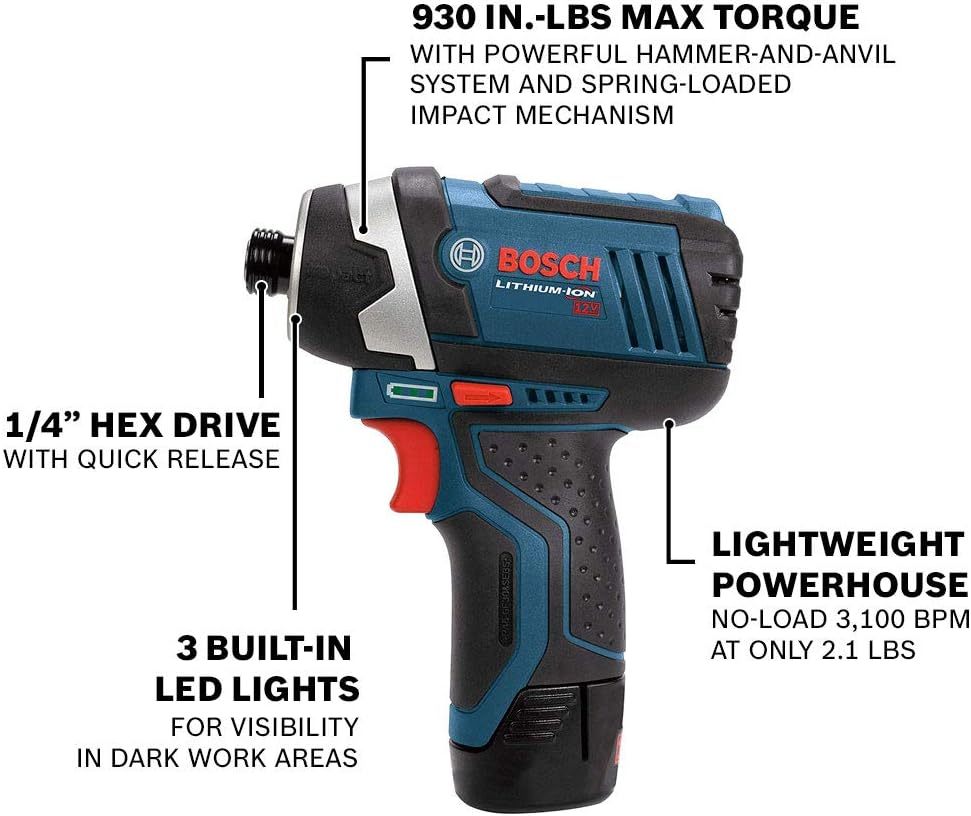 Bosch CLPK22-120 Kit combinado de 2 herramientas de 12 V máx. con Taladro/Atornillador de 3/8", Atornillador de impacto y (2) baterías de 2.0 Ah