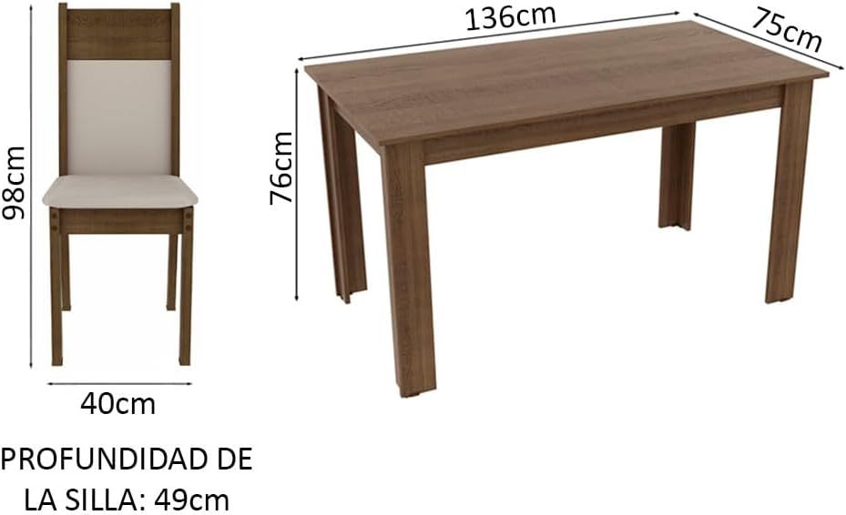 Madesa Juego de Comedor, Mesa con Tablero de Madera y 6 Sillas Jaíne - Marrón/Crema/Beige