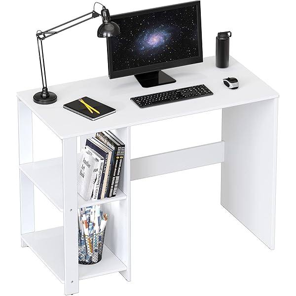 computadora para computadora con estantes, color blanco