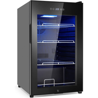 Refrigerador de bebidas de 17 pulgadas de ancho - Enfriador de bebidas para 126 latas con puerta de vidrio | Mini refrigerador para bebidas y cerveza de encimera/independiente | Memoria de temperatura | Puerta invisible |
