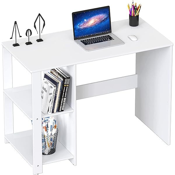 computadora para computadora con estantes, color blanco
