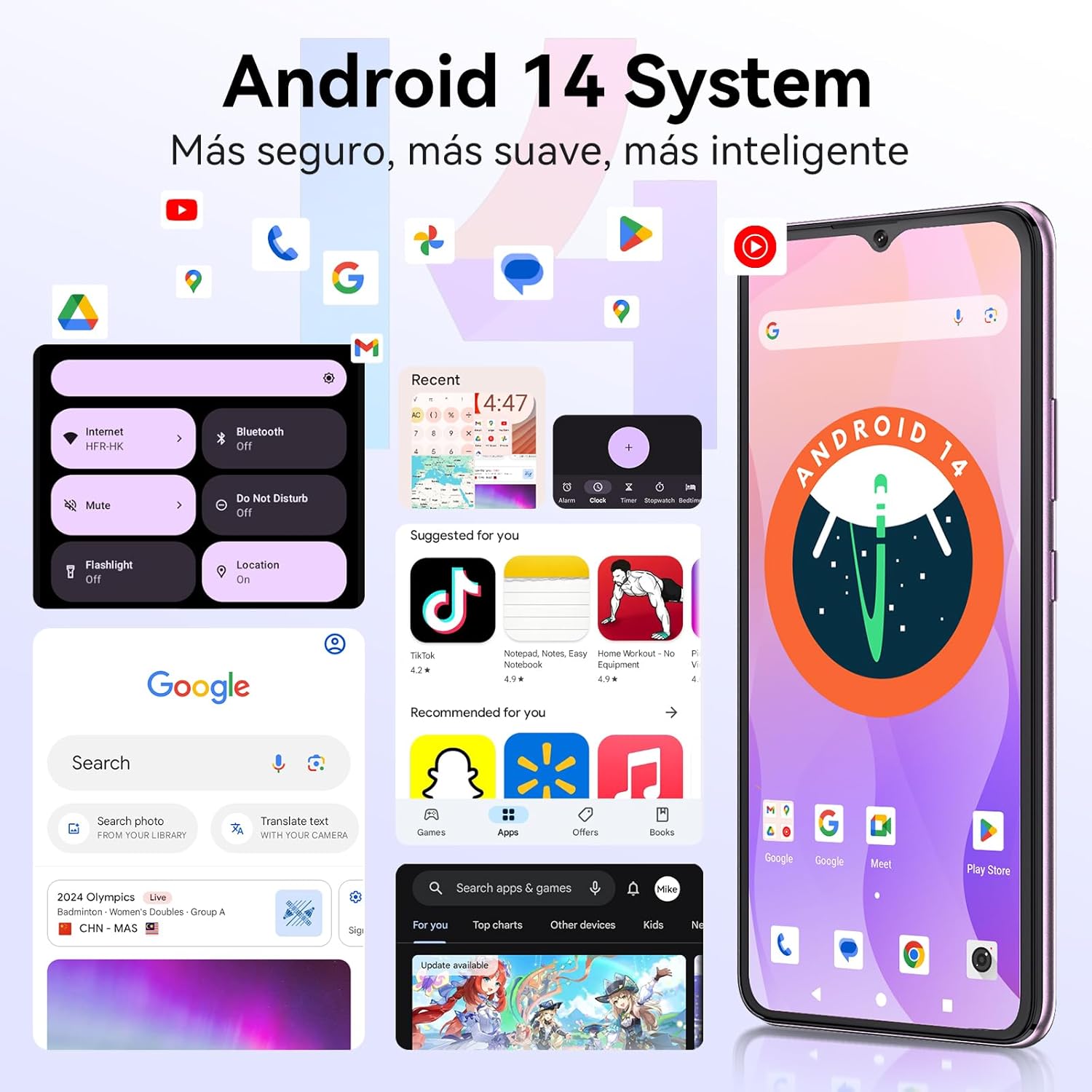 CUBOT Celular A10, Android 14 Smartphone Desbloqueado con Batería de 5100mAh,12(4+8 Extendido) GB RAM 128GB ROM,6.56" HD+ Pantalla Teléfono 48MP Principal Cámara,90Hz/5G WiFi/Face ID