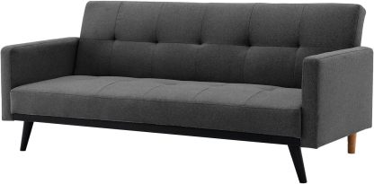 Kingshouse | Sillón Sofá Cama Plegable - Sala Moderna Minimalista - Tapizado Poliéster - Estructura De Madera - Gris Oscuro - 3 Personas - Departamento o Casa