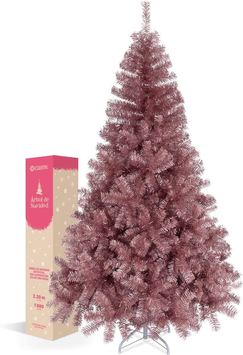 ESQUIMAL Árbol de Navidad Ramas Métalicas Frondosas de Pet Pino Navideño Artificial (Oro Rosa, 1.90 m)
