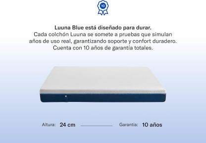 Luuna Blue Colchón Queen Size, Colchón Memory Foam, 24cm de Altura, Firmeza Media, Colchones en Caja, 3 Capas de Espuma de Alta Densidad, Colchón Fresco