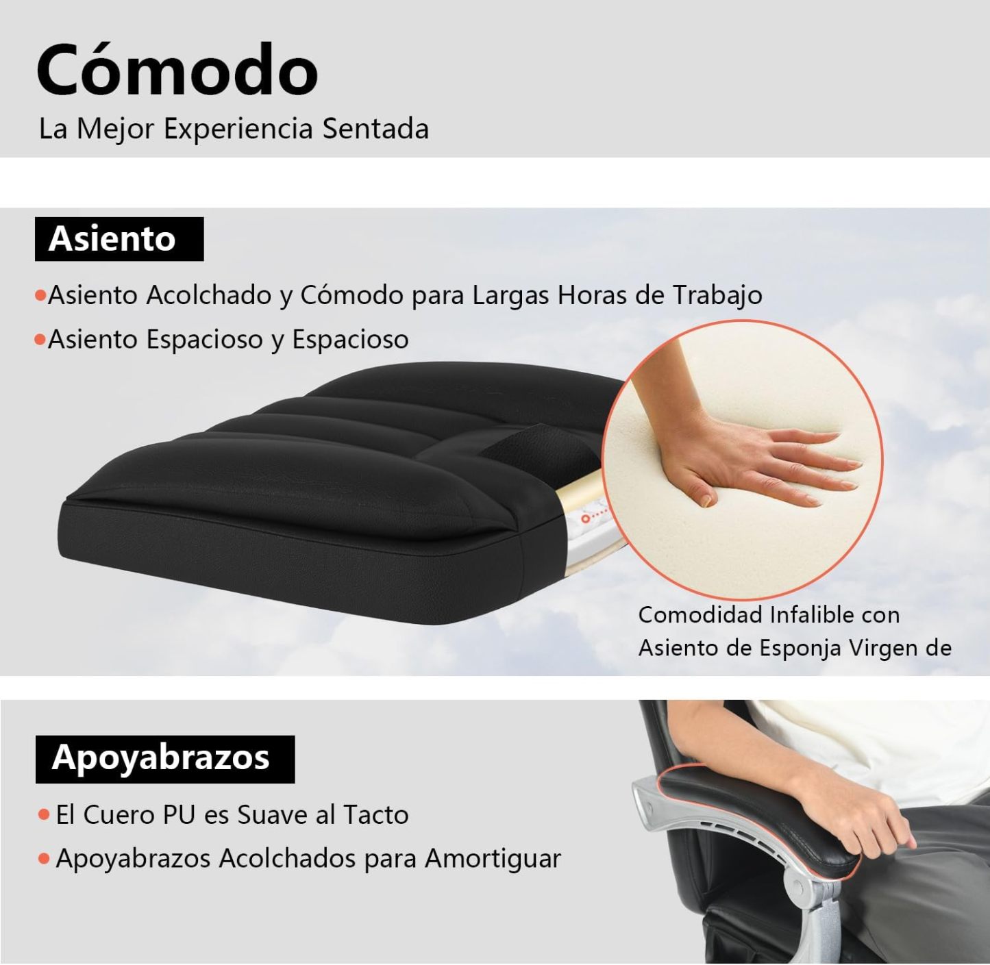 Silla Oficina Masaje con Respaldo Alto y 6 Puntos Masaje, Silla Escritorio Ejecutiva Ergonómica con Reposapiés y Apoyabrazos, Altura del Asiento Ajustable, Negro