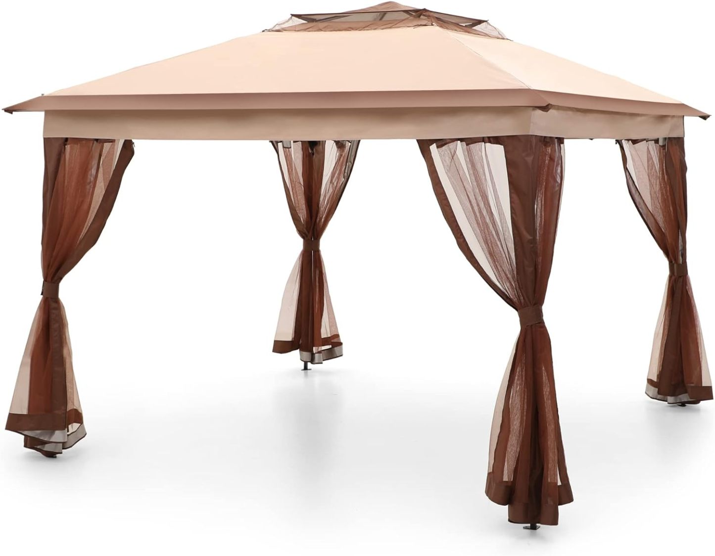 PHI VILLA - Toldo parasol con bloqueo UV de 4 x 4 m con kits de herramientas, pantalla de cenador para patio al aire libre, eventos de jardín, marrón