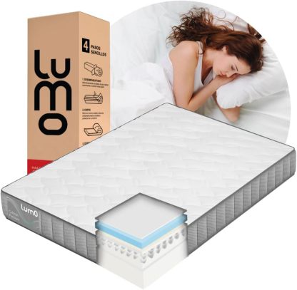 LUMO HOME Colchones Premium de Memory Foam Brinda Frescura al Dormir Anti Ácaros de Grosor Transpirable e Hipoalergénico Blanco (23 cm, Matrimonial)
