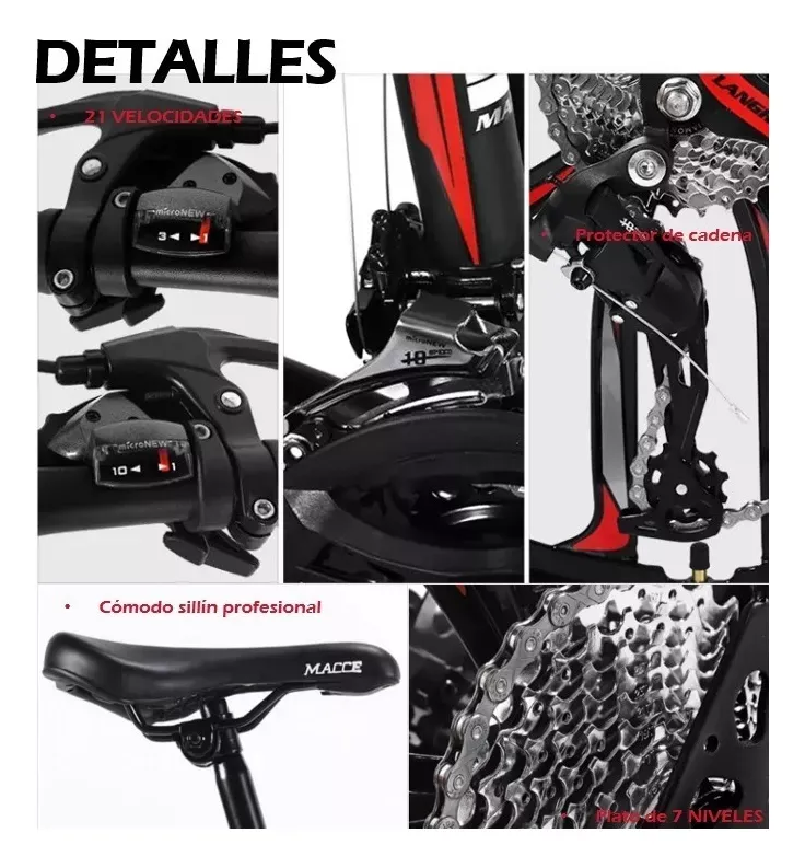Mountain Bike Lagom Macce Mtb-058 R26 21v Bicicletas Montañas Doble Suspensión Disco Mecánico Color Negro Rojo