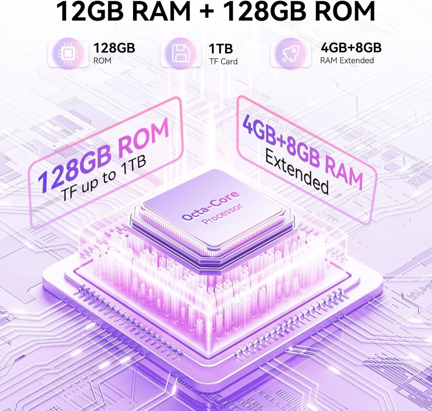 CUBOT Celular A10, Android 14 Smartphone Desbloqueado con Batería de 5100mAh,12(4+8 Extendido) GB RAM 128GB ROM,6.56" HD+ Pantalla Teléfono 48MP Principal Cámara,90Hz/5G WiFi/Face ID