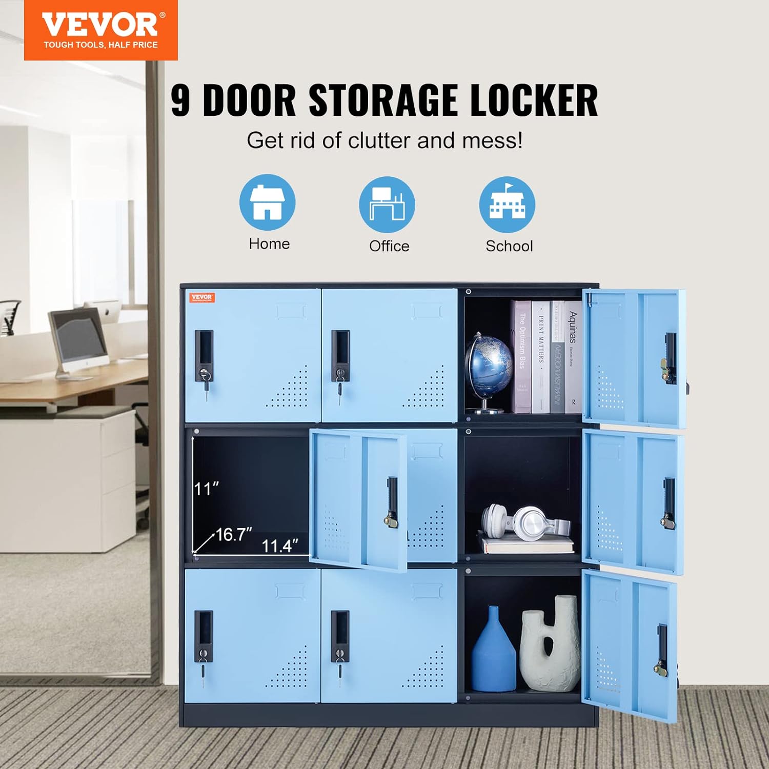 Metal Storage Cabinet with Wheels, 75'' Locking Steel Storage Cabinet with 2 Magnetic Doors and 4 Adjustable Shelves for Office, Garage, Home