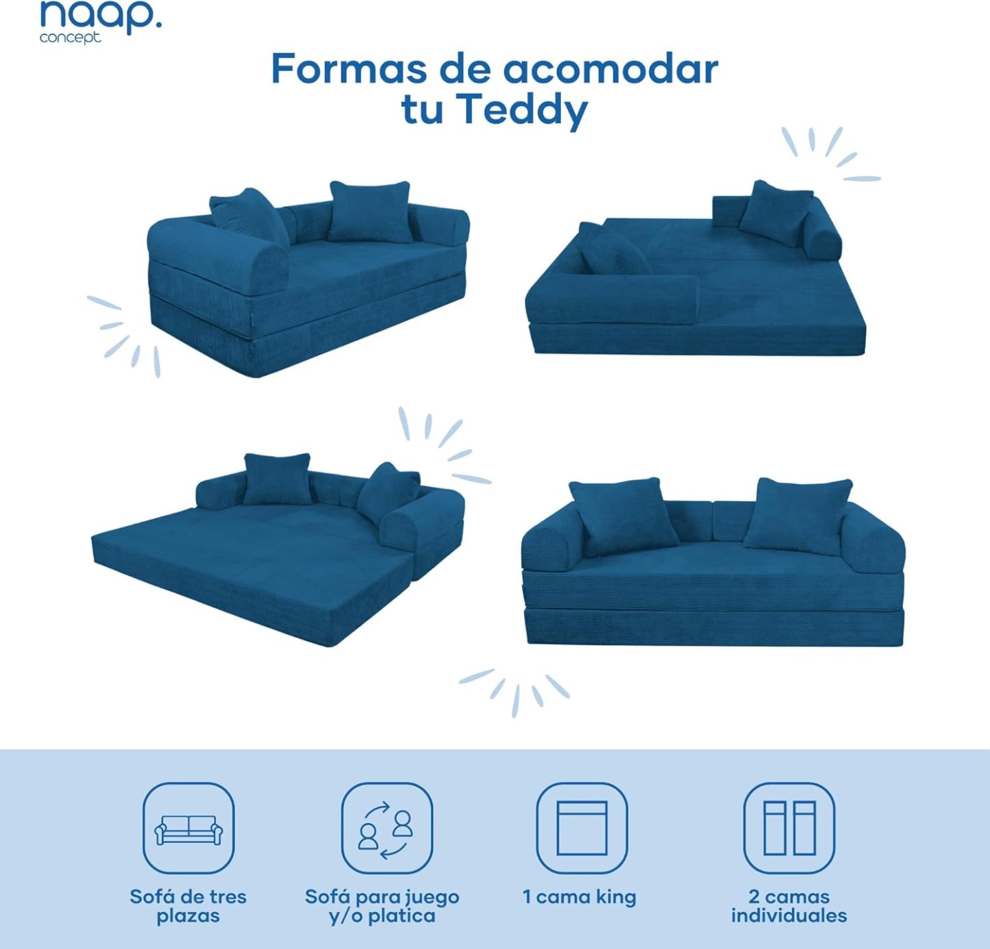 Sofá Cama Teddy Luxe | Diseño Convertible | Hecho 100% de Espuma | Comodidad y Versatilidad | 200x100x65 cm (Chocolate)