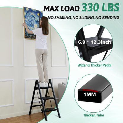 Escalera plegable de 5 peldaños de carga de 350 libras para el hogar/interior, escalera alta de cocina/clóset para adultos, escalera ligera compacta con pedal ancho antideslizante, color