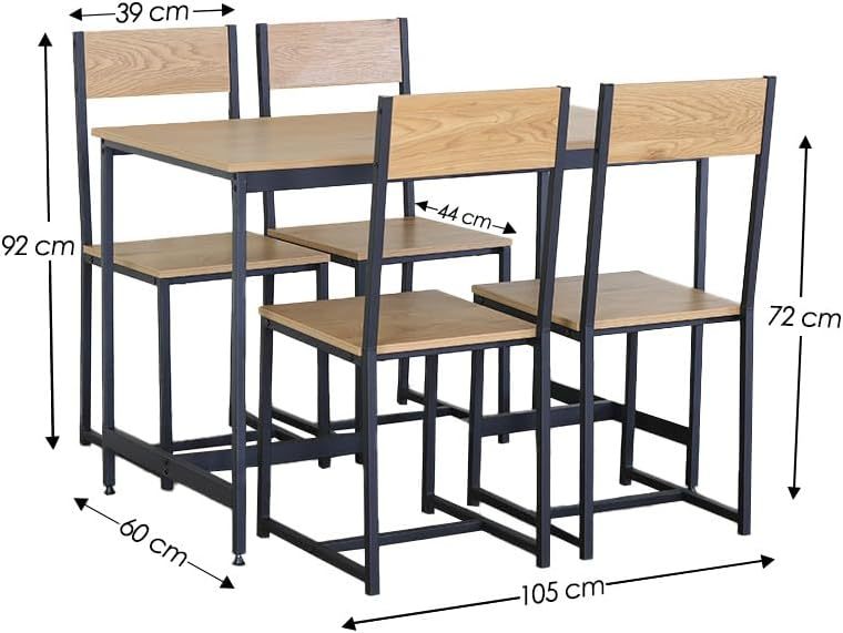 Juego de Comedor Industrial de Madera y Metal | Mesa con Sillas o Bancas | Set para 2 o 4 Personas (4 Sillas - Set para 4 Personas)