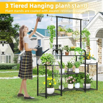 Simple Trending - Soporte para plantas de metal de 3 niveles para múltiples macetas, gran escalera, negro