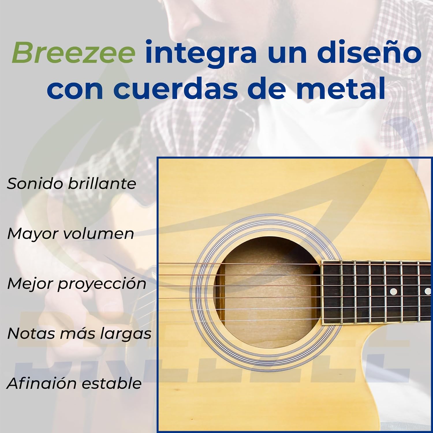 BREEZEE Guitarra Electroacústica de 41 Pulgadas con Cuerdas de Metal, Ecualizador de 4 Bandas, Incluye Funda, Afinador, Cuerdas Extra, Cable Auxiliar y Más, Guitarra Para Expertos Y Principiantes