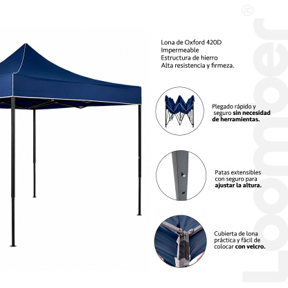 Combo Toldo Blanco 3x3 + 2 mesas plegables negras verona 1.80