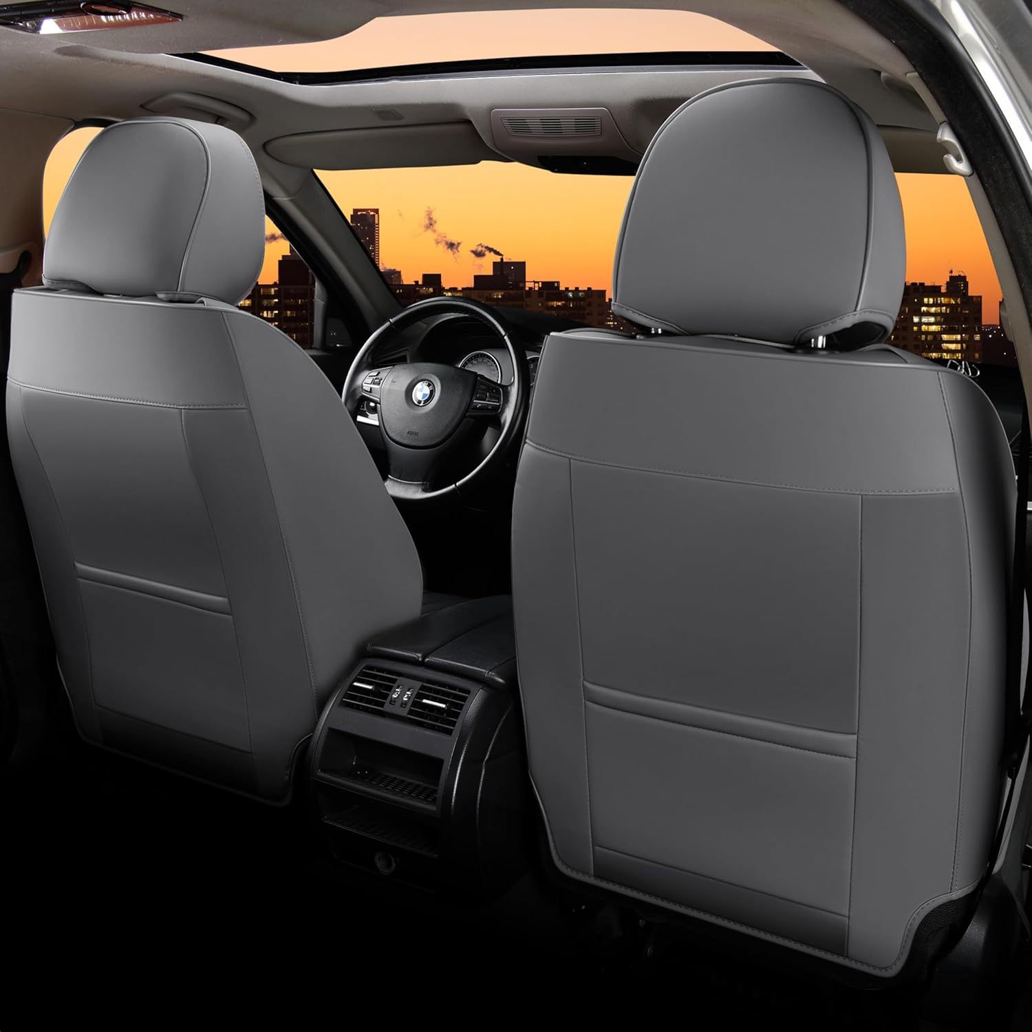 FLORICH - Juego completo de fundas de asiento de piel, fundas universales para 5 asientos, protector de asiento de coche, cojín de piel para asiento de coche, fundas de asiento de automóvil marrones,