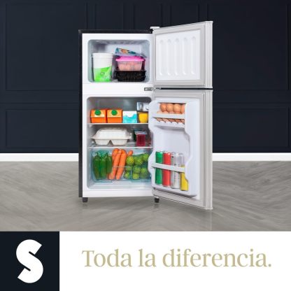 SIGNA Mini Refrigerador 86L (3 pies cubicos) Frigobar Compacto Silver Refrigerador Pequeño Con congelador de Acero Inoxidable Ideal Para Espacios Pequeños Frigobar Mini Multifuncional