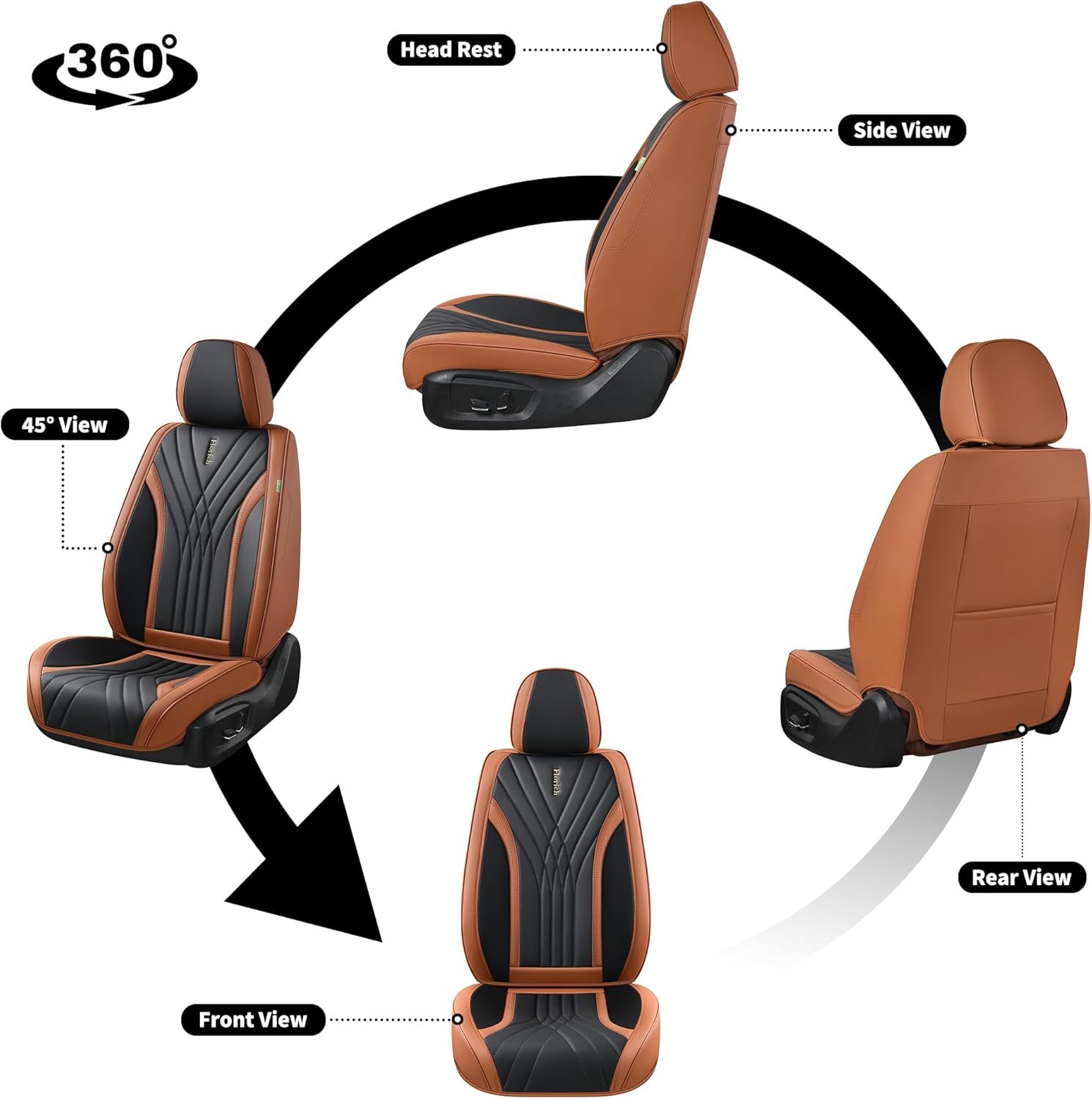 FLORICH - Juego completo de fundas de asiento de piel, fundas universales para 5 asientos, protector de asiento de coche, cojín de piel para asiento de coche, fundas de asiento de automóvil marrones,