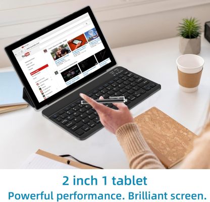 Tablet con teclado 2 en 1, Android 11, 10.1 pulgadas FHD, con teclado/mouse/funda/lápiz capacitivo/película templada, 64 GB+2 GB, Wi-Fi, cámara dual 8 MP, procesador quad core, batería 6,000 mAh, rosa